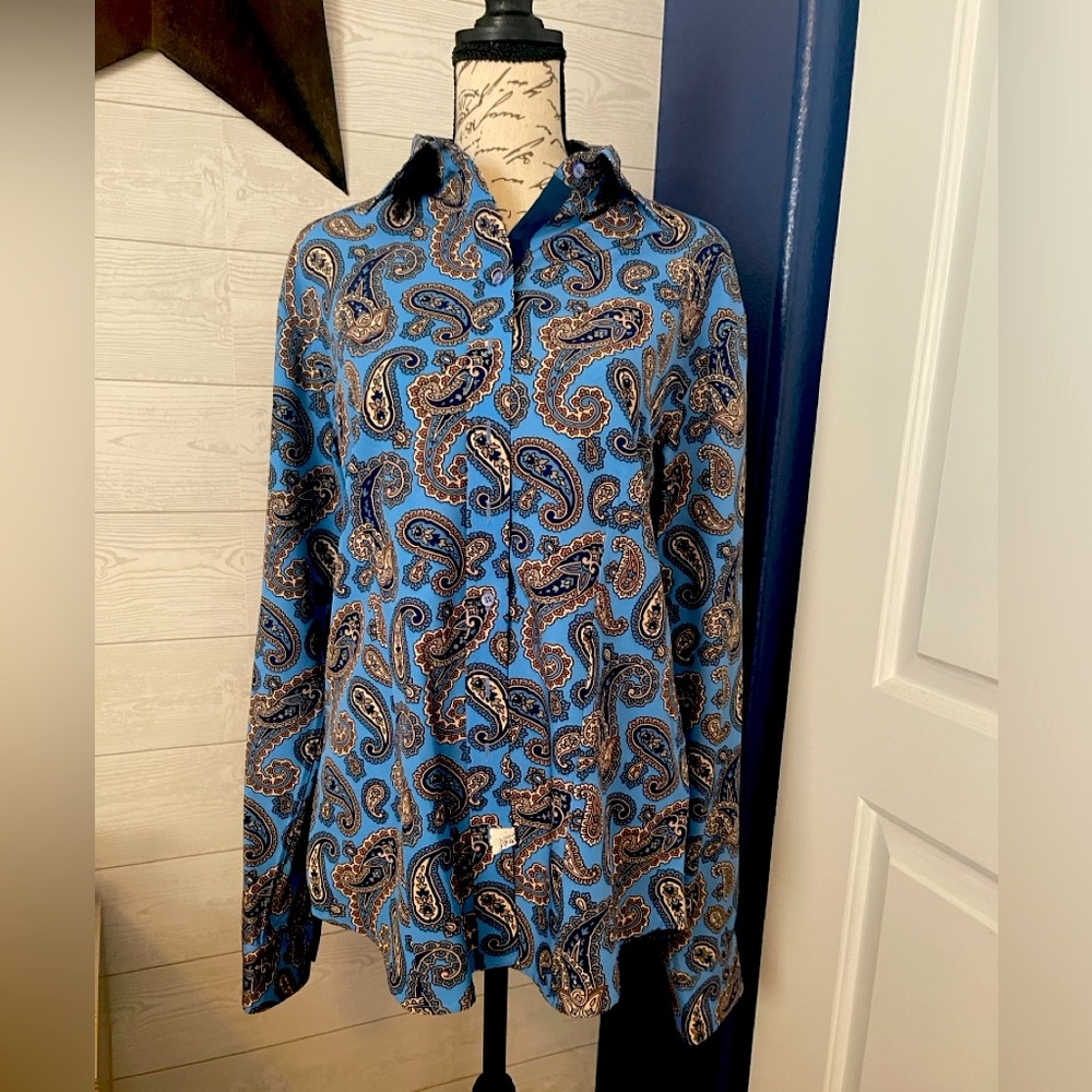 Royal Highness Equestrian Western Paisley Blue shirt sz L